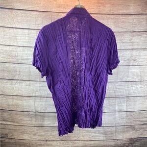 Christopher & Banks Crinkled Open-Front Purple Short Sleeve Cardigan